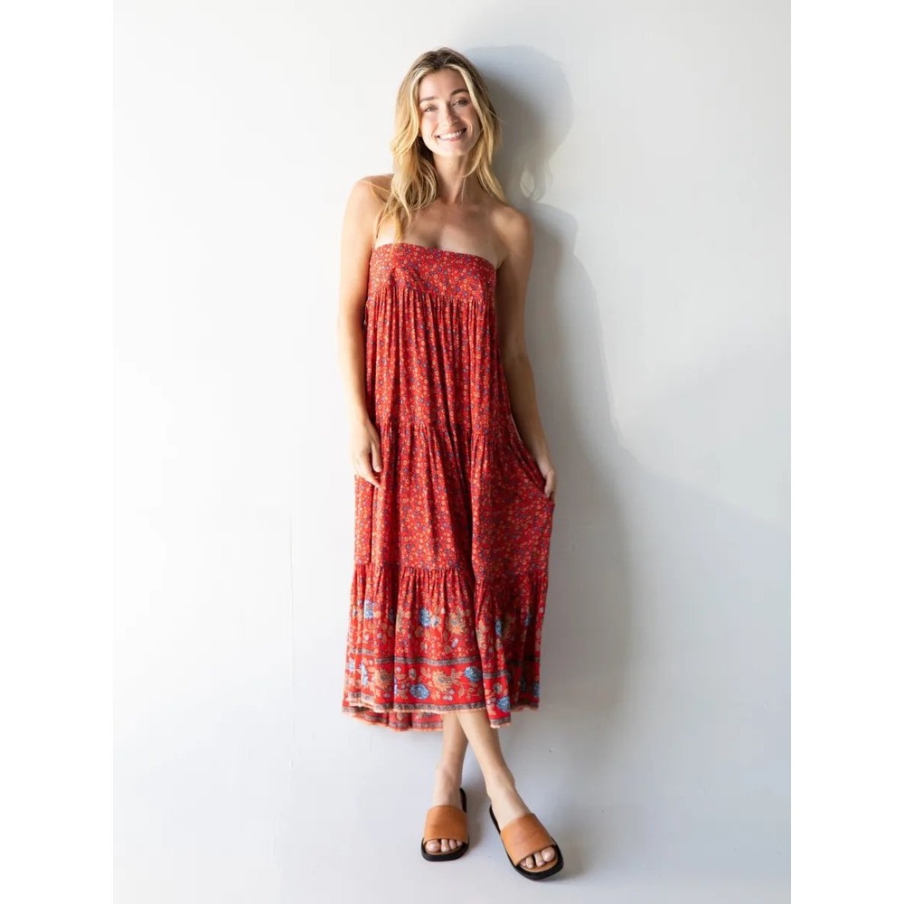 Natural Life Hanna Convertible Maxi Skirt Strapless Dress Red Floral L - Picture 2 of 7